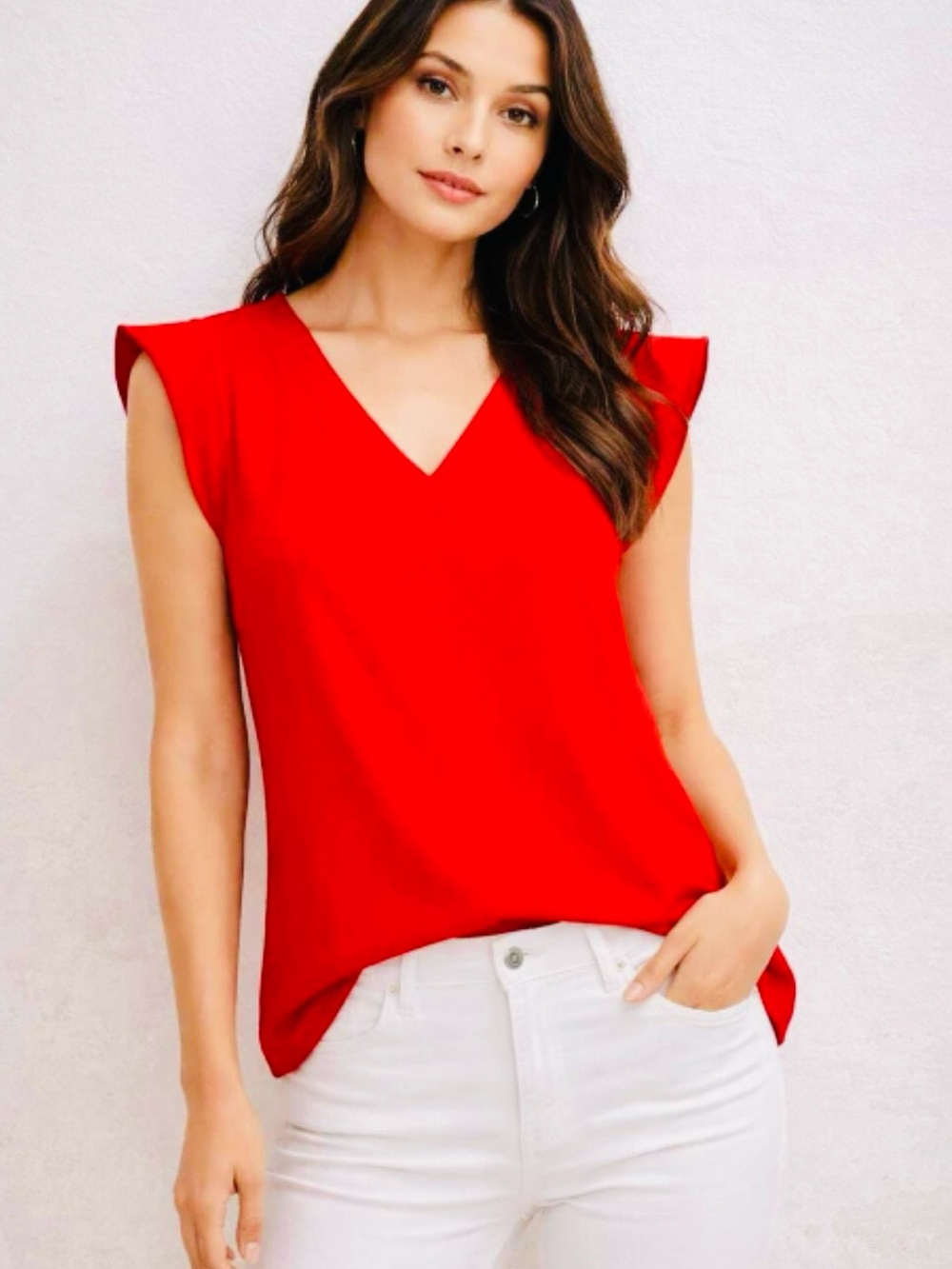 Express Red V-Neck Cap Sleeve Top Satin Size XS Womens